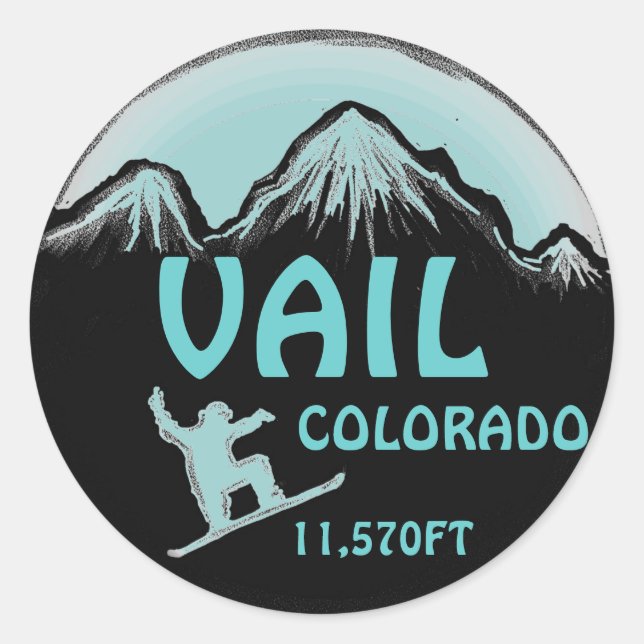 Pegatinas de arte de snowboard azul de Vail Colora (Anverso)