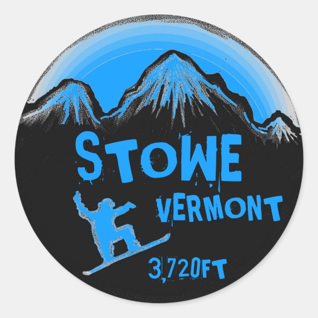 Pegatinas de arte de snowboard azules de Stowe Ver (Anverso)