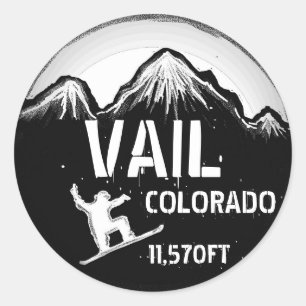 Pegatinas de arte de snowboard blancos de Vail Col