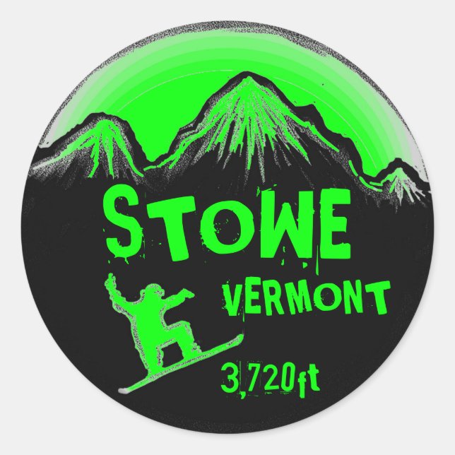 Pegatinas de arte de snowboard verde de Stowe Verm (Anverso)