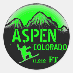 Pegatinas de arte de snowboard verdes de Aspen Col