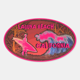 Pegatinas de arte de surfistas rosa de Laguna Beac