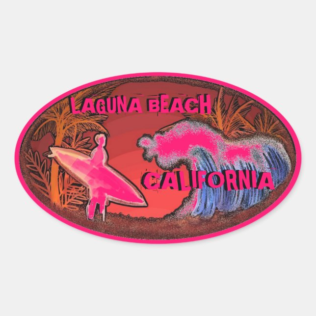 Pegatinas de arte de surfistas rosa de Laguna Beac (Anverso)