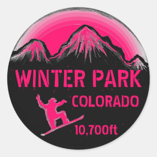 Pegatinas de arte en snowboard rosa de Winter Park