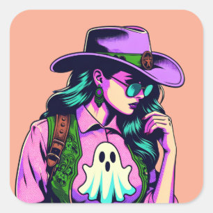 Pegatinas de arte pop fantasma de chica occidental