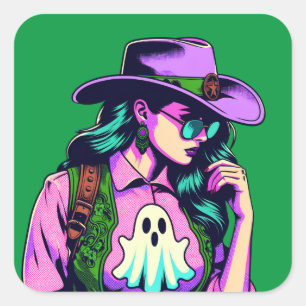 Pegatinas de arte pop fantasma de chica occidental