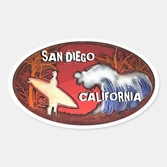 Pegatinas de arte surfista de San Diego California (Anverso)
