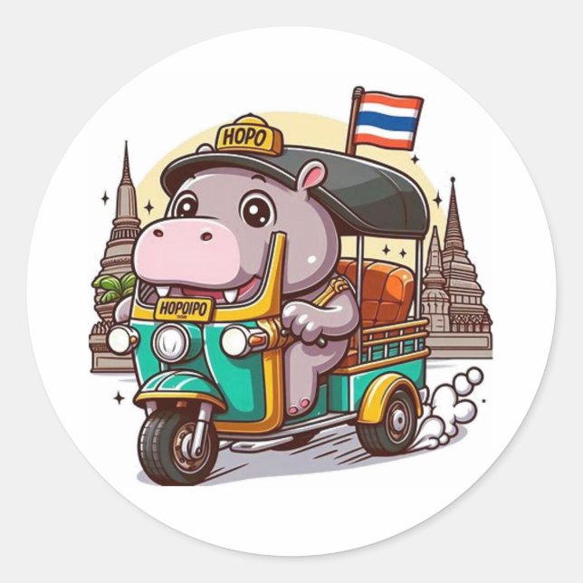 Pegatinas de aventuras tuk-tuk de Moo Deng (Anverso)