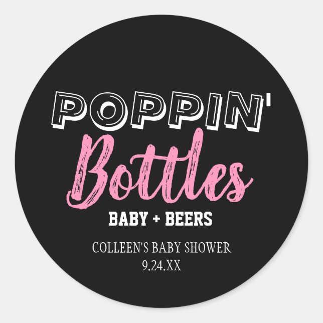 Pegatinas de Baby Shower Chica de botellas de Popp (Anverso)