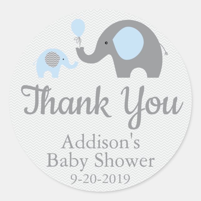 Pegatinas de Baby Shower con temas de Elefante Azu (Anverso)