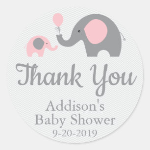 Pegatinas de Baby Shower con temas de Elefante Ros