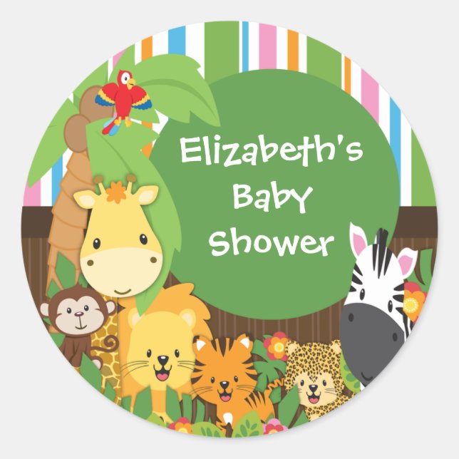 Pegatinas de Baby Shower de animales de bebé de Sa (Anverso)