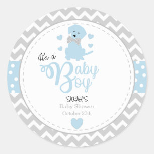 Pegatinas de Baby Shower de Baby Blue Puppy
