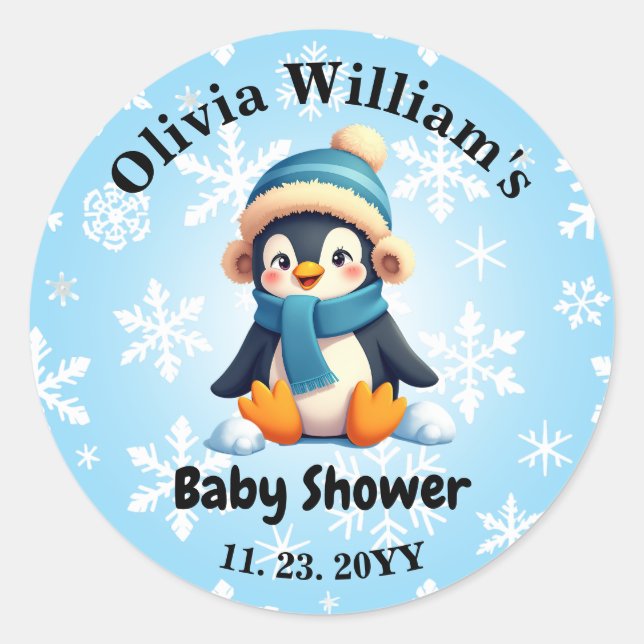 Pegatinas de Baby Shower de Baby Penguin, personal (Anverso)