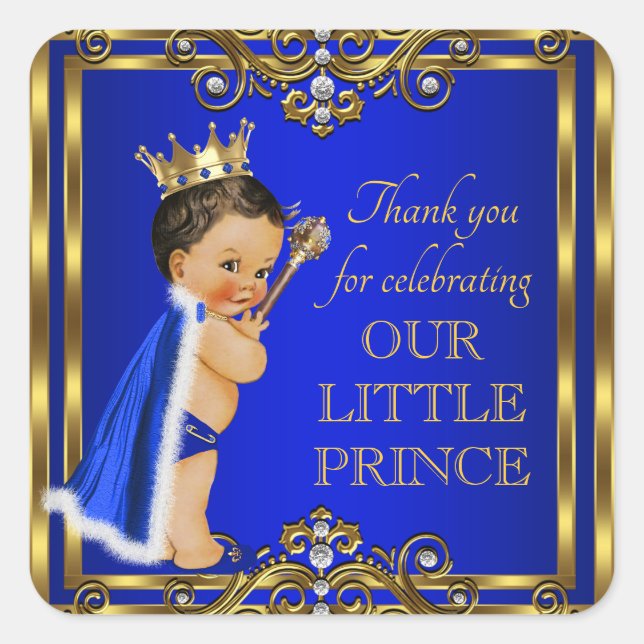 Pegatinas de Baby Shower de Blue Gold Prince (Anverso)