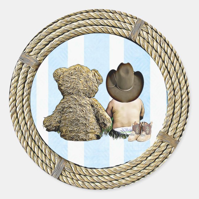 Pegatinas de Baby Shower de Cowboy y Teddy Bear (Anverso)
