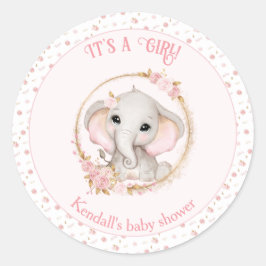 Pegatinas de Baby Shower de elefante rosa lindo Ch