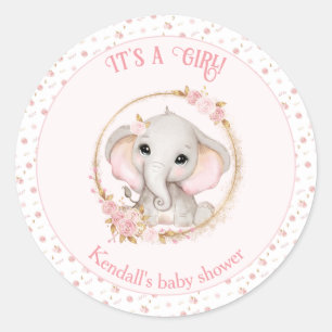 Pegatinas de Baby Shower de elefante rosa lindo Ch