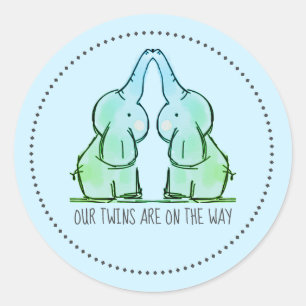 Pegatinas de Baby Shower de elefantes azules