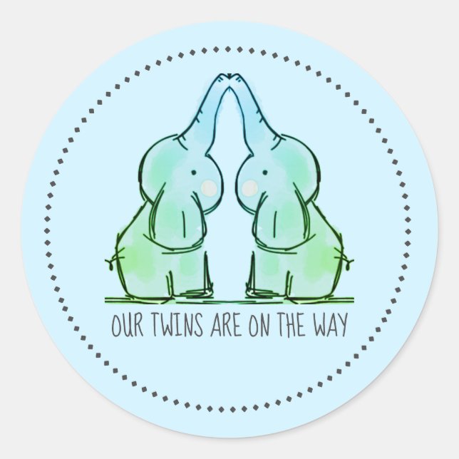 Pegatinas de Baby Shower de elefantes azules (Anverso)