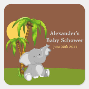 Pegatinas de Baby Shower de elefantes de la jungla