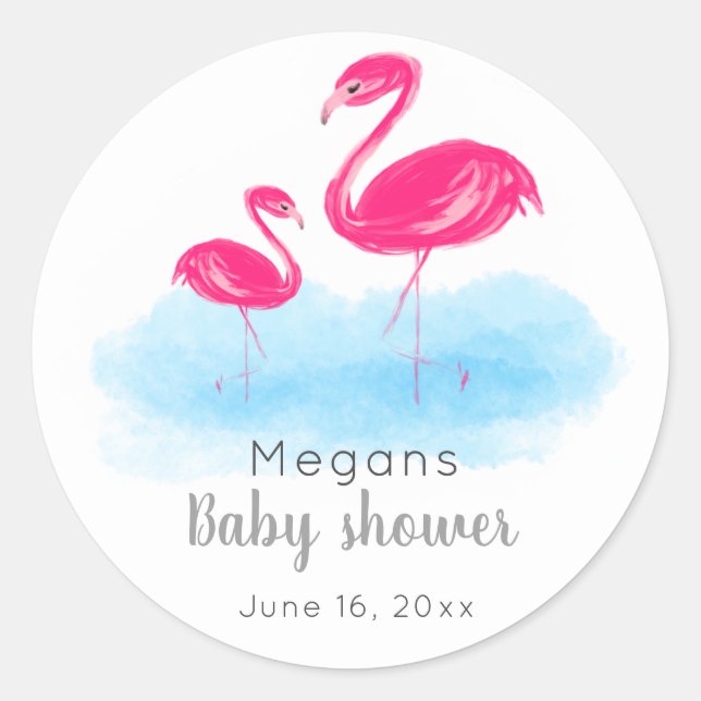 Pegatinas de Baby Shower de flamenco rosa (Anverso)