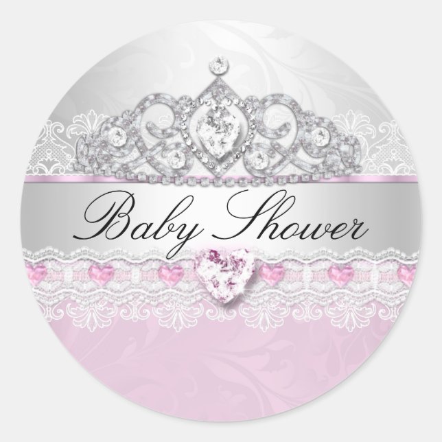 Pegatinas de Baby Shower de la princesa rosa Tiara (Anverso)