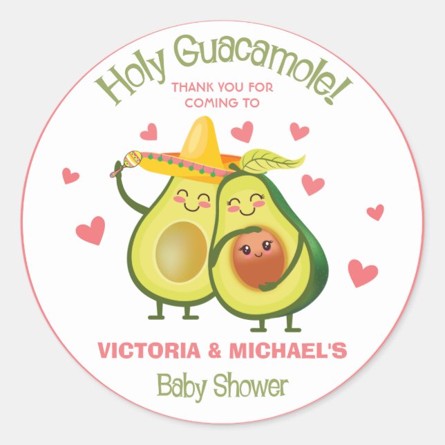 Pegatinas de Baby Shower de la sagrada Guacamole (Anverso)