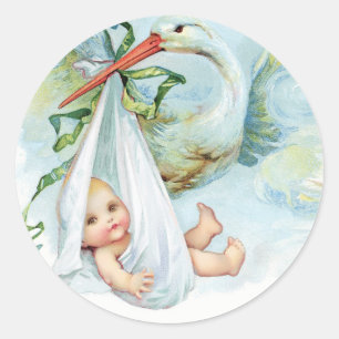 Pegatinas de Baby Shower de la vintage Blue Stork