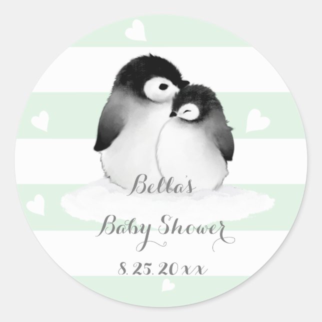 Pegatinas de Baby Shower de Mint Penguin (Anverso)