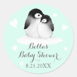 Pegatinas de Baby Shower de Mint Penguins