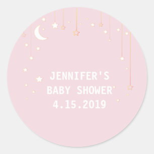 Pegatinas de Baby Shower de Pink Moon Stars