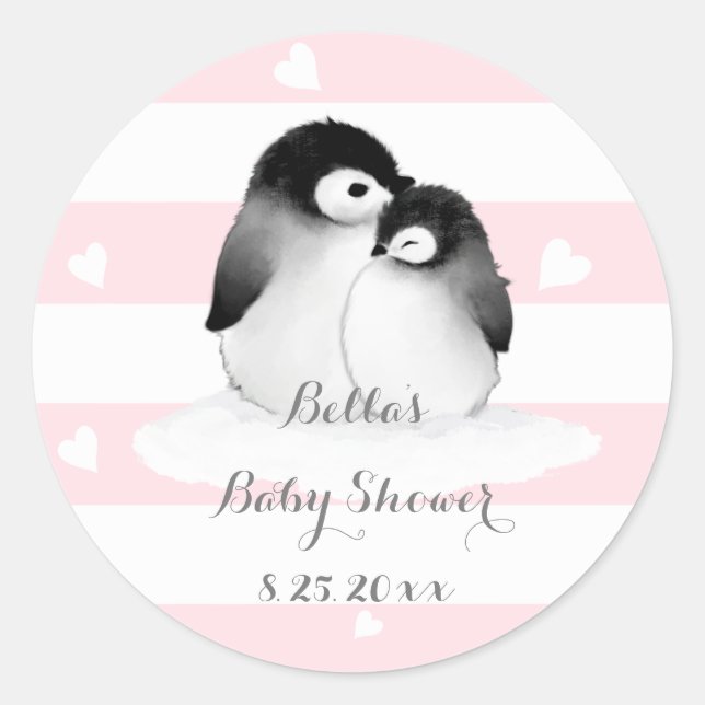 PEGATINAS de Baby Shower de PInk Penguin (Anverso)