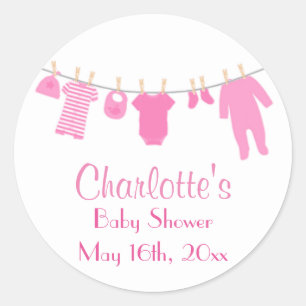 Pegatinas de Baby Shower de Ropa Rosa
