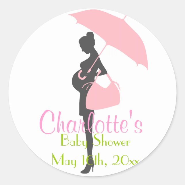 Pegatinas de Baby Shower de Silhouette rosa (Anverso)