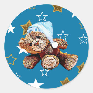 Pegatinas de Baby Shower de Teddy Bear Blue Stars