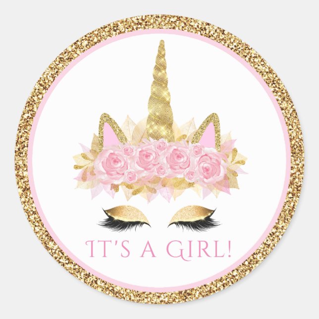 Pegatinas de Baby Shower de Unicorn (Anverso)