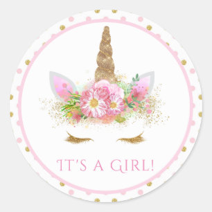 Pegatinas de Baby Shower de Unicorn chicas