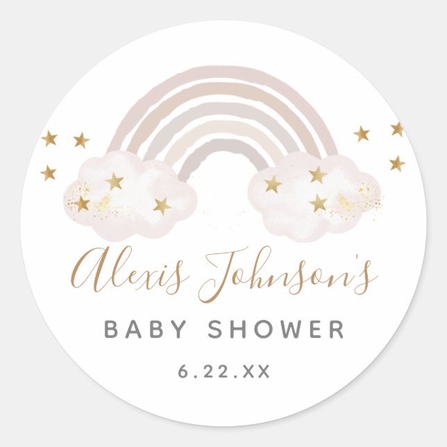 Pegatinas de Baby Shower del Boho Rainbow (Anverso)