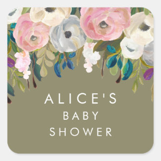 Pegatinas de Baby Shower del Floral Garden pintado