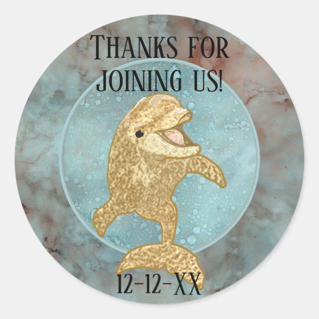 Pegatinas de Baby Shower "Dolphin bebé de oro" (Anverso)