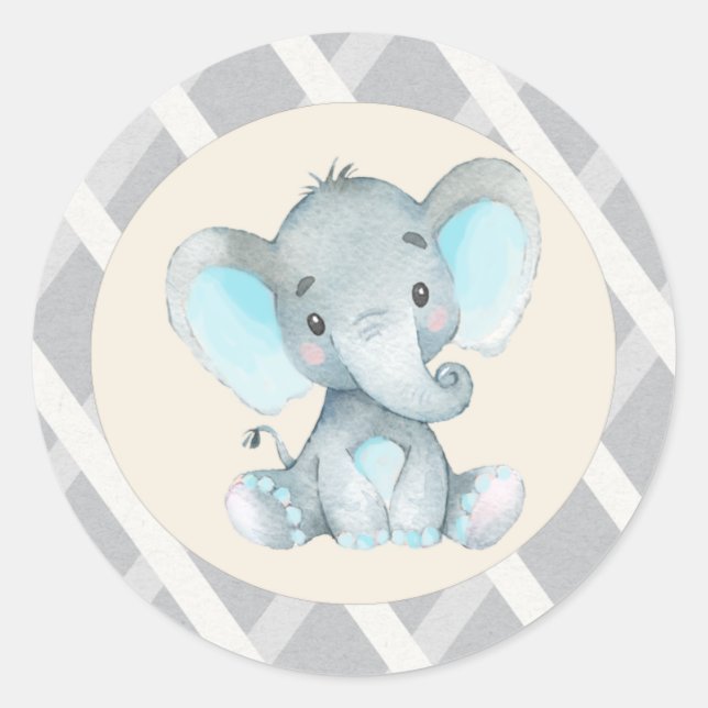 Pegatinas de Baby Shower Elephant Boy Blue (Anverso)