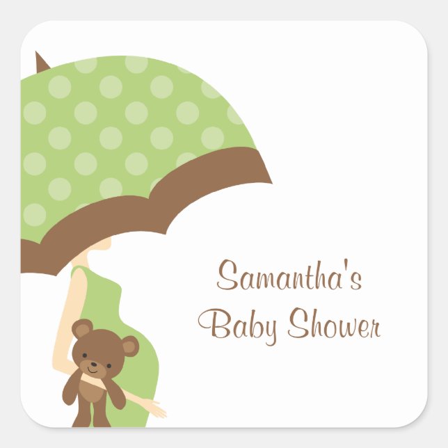 Pegatinas de Baby Shower Green Umbrella (Anverso)