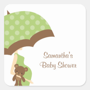 Pegatinas de Baby Shower Green Umbrella