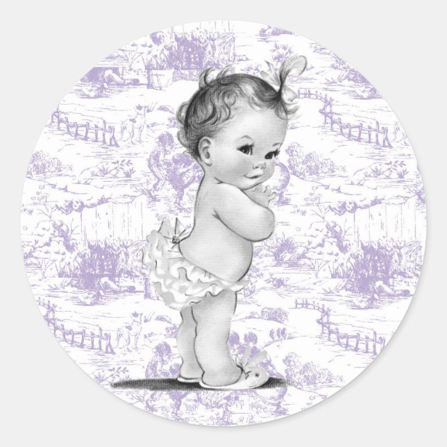 Pegatinas de Baby Shower Lavender Purple Vintage T (Anverso)