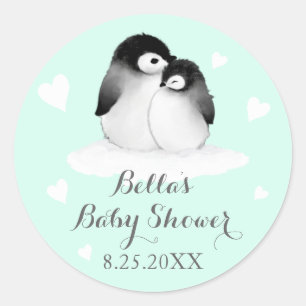 Pegatinas de Baby Shower Mint Pingüins