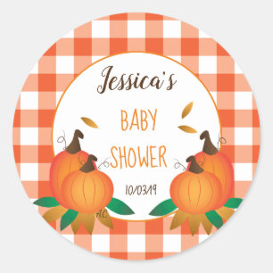Pegatinas de Baby Shower naranja Plaid Fall