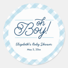 Pegatinas de Baby Shower "Oh Boy" de Blue Gingham