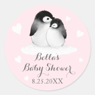 Pegatinas de Baby Shower Pink Penguins