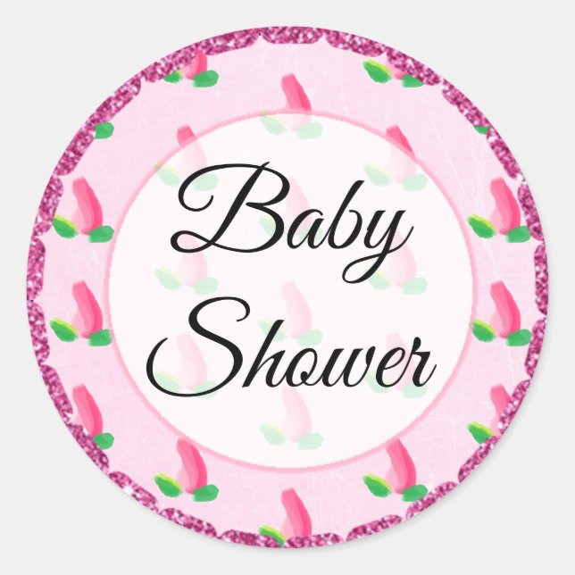 Pegatinas de Baby Shower Pink Rosebud (Anverso)